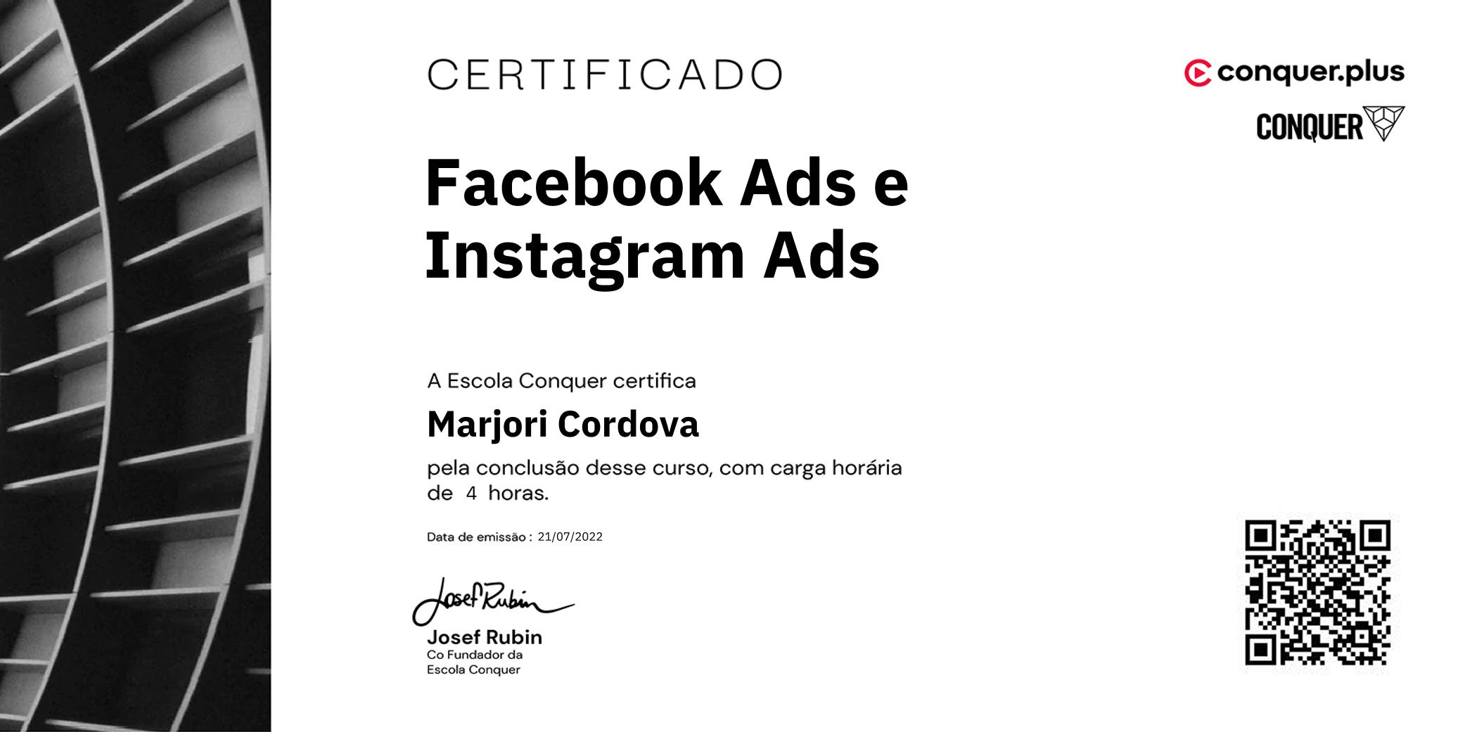 Certificado de Facebook Ads e Instagram Ads